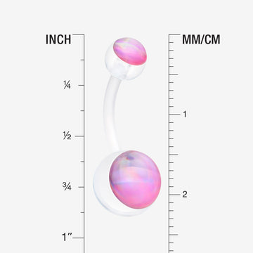 Detail View 1 of Holographic Acrylic Ball Bio Flexible Shaft Belly Button Ring-Pink